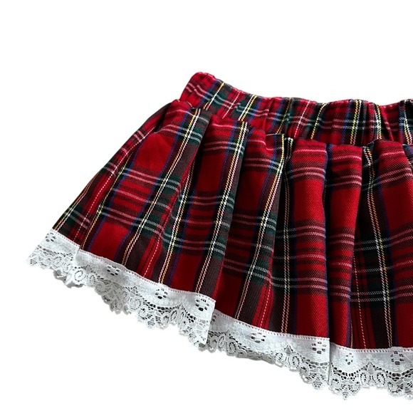 Red Tartan Plaid Micro Mini Skirt White Lace Low Rise School Girl Gothic Size M - Picture 2 of 7